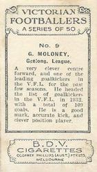 1933 Godfrey Phillips B.D.V. Victorian Footballers (A Series of 50) #9 George Moloney Back